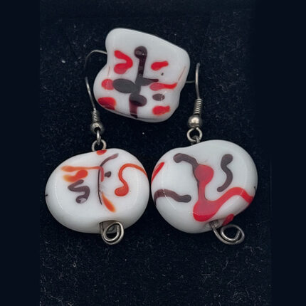 005 Fused Glass Set Of Pendant And Earrings