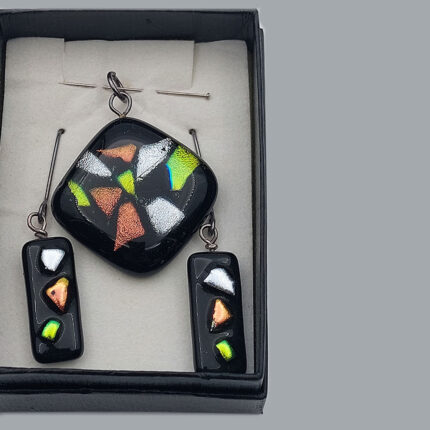 009 Fused Glass Set Of Pendant And Earrings